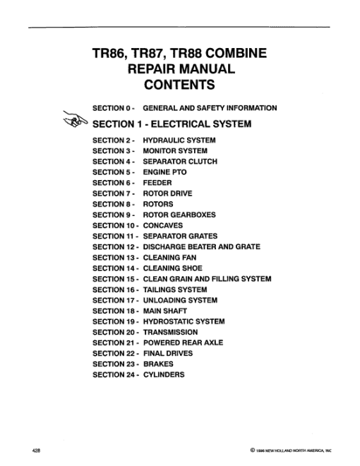 New Holland TR86, TR87, TR88 Combine Service Manual