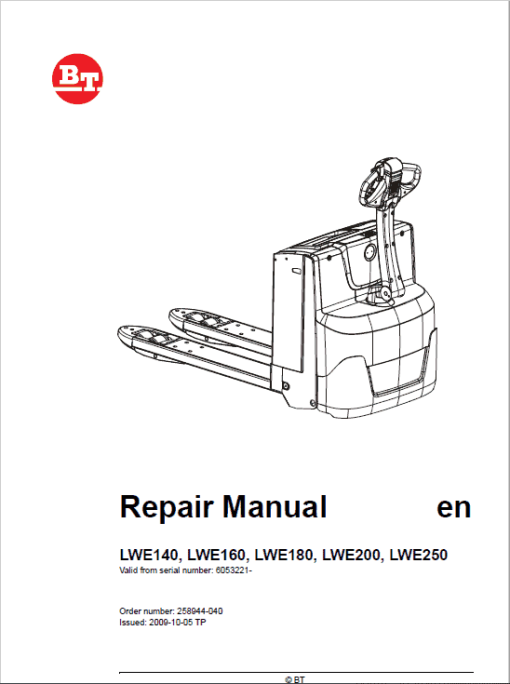 BT LWE140, LWE160, LWE180, LWE200, LWE250 Pallet Truck Manual