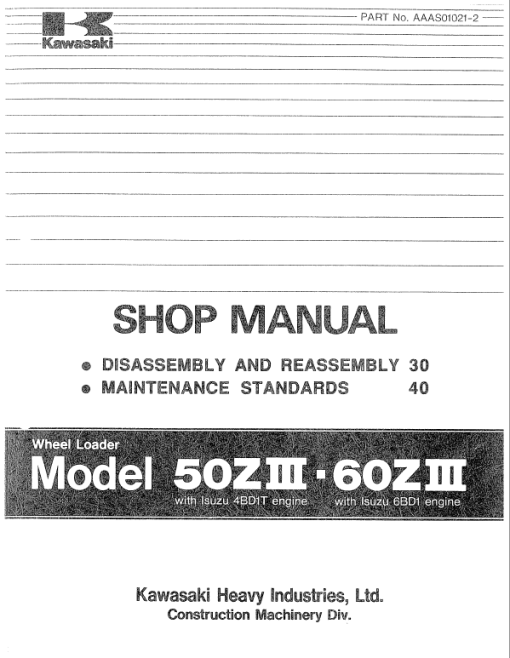 Kawasaki 60ZIII Wheel Loader Service Manual