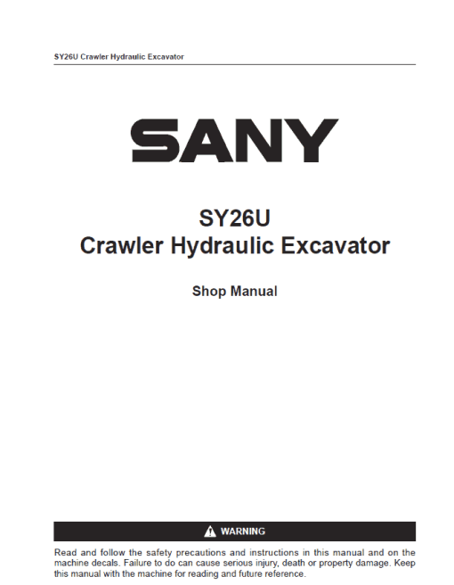 Sany SY26U Hydraulic Excavator Repair Service Manual