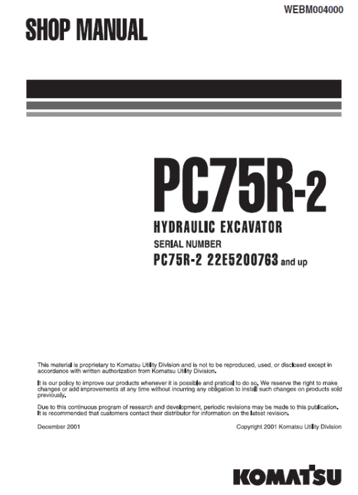 Komatsu PC75R-2 Excavator Service Manual