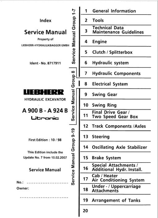 Liebherr A900B, A904, A914, A914B, A924, A924B Litronic Excavator Service Manual