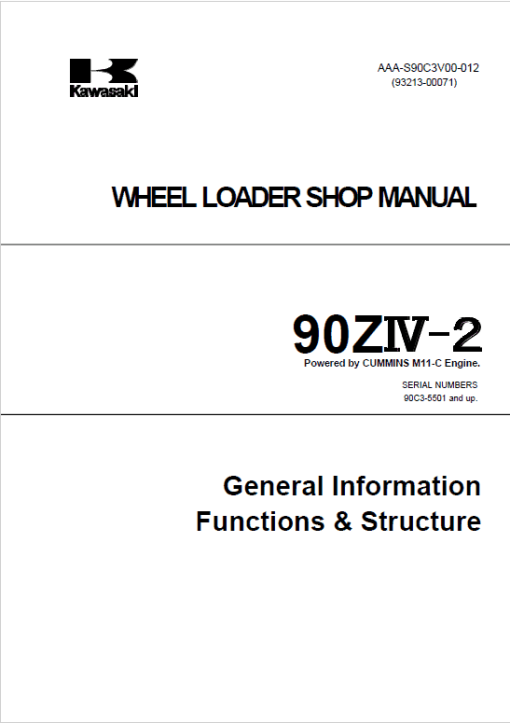 Kawasaki 90ZIV-2 Wheel Loader Repair Service Manual