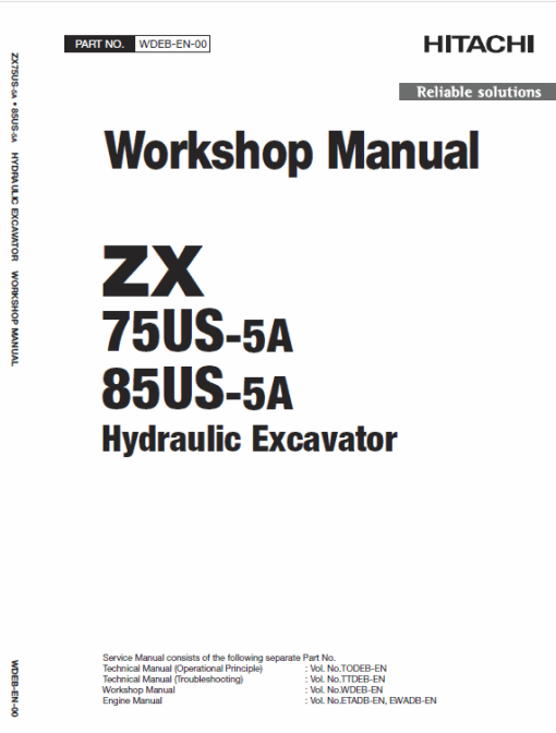 Hitachi ZX75US-5A and ZX85US-5A Excavator Service Repair Manual