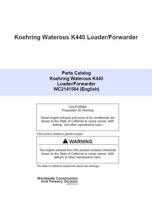 Koehring Waterous K440 Knuckleboom Loader Parts Catalog Manual