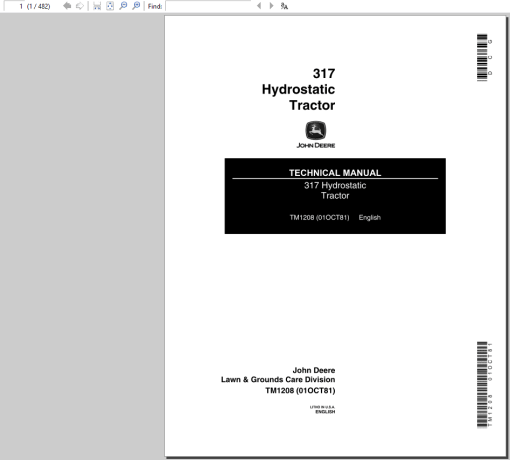 John Deere 317 Hydrostatic Tractor Technical Manual (TM1208)