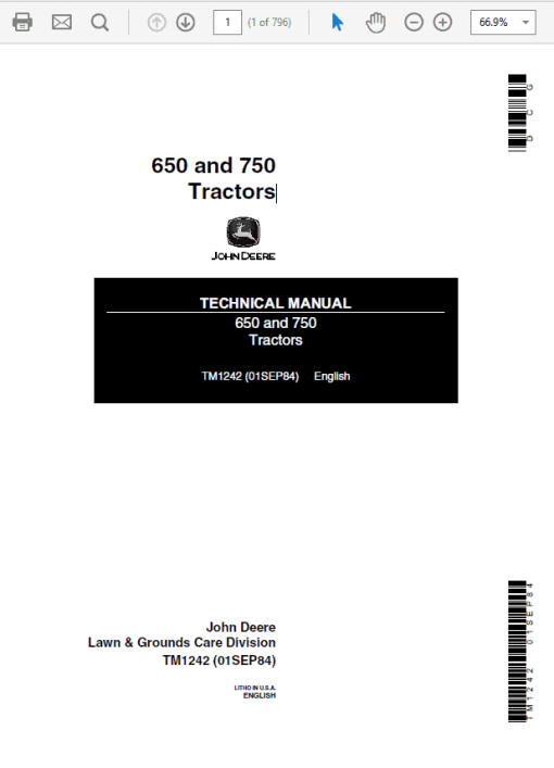 John Deere 650 and 750 Tractors Repair Technical Manual (TM1242)