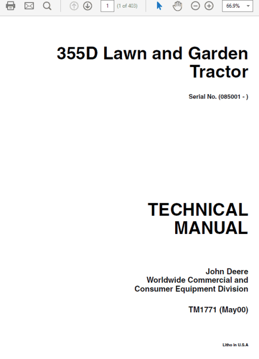 John Deere 355D Lawn Garden Tractor Technical Manual (TM1771) - Image 2