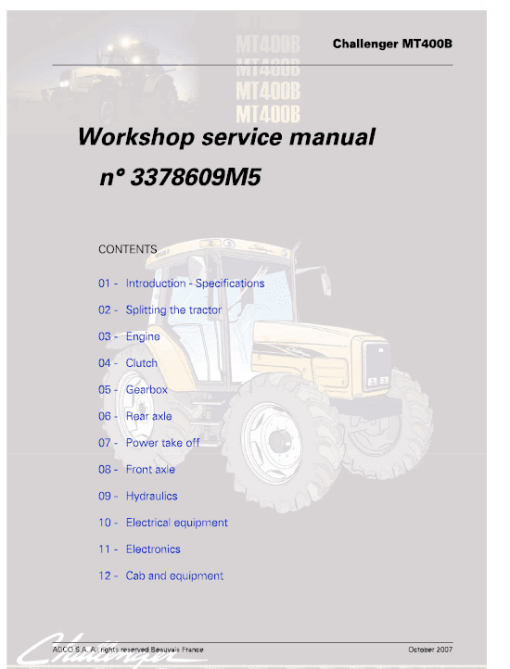 Challenger MT425B, MT445B, MT455B Tractor Service Manual