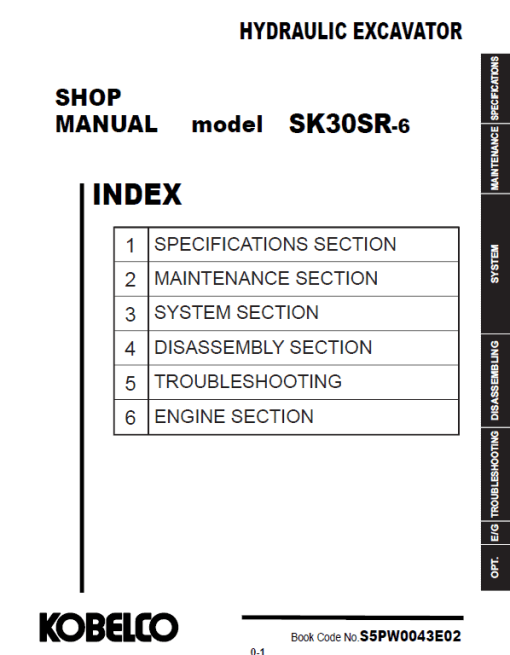 Kobelco SK30SR-6 Hydraulic Excavator Repair Service Manual