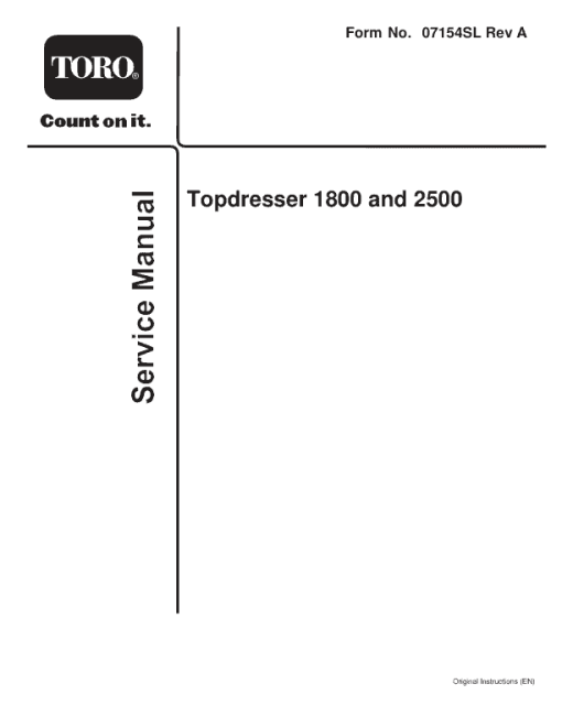 Toro Topdresser 1800 and 2500 Service Repair Manual