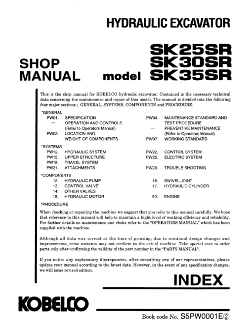 Kobelco SK25SR, SK30SR and SK35SR Excavator Service Manual - Image 2