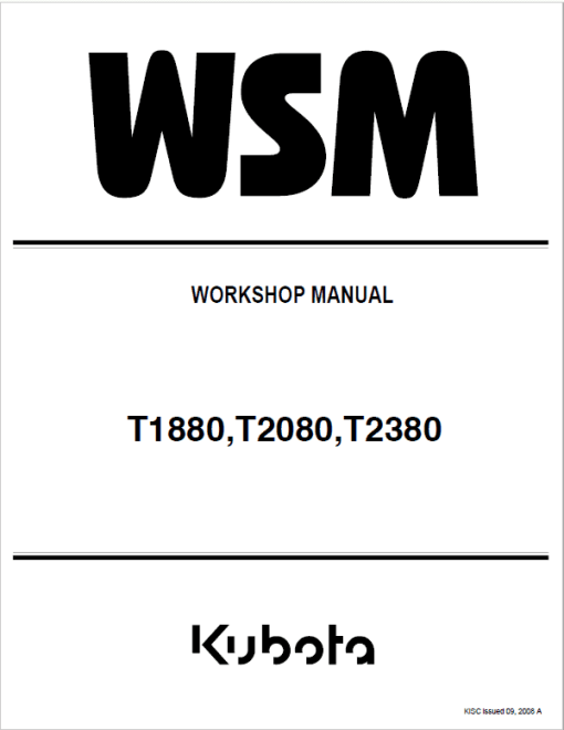 Kubota T1880, T2080, T2380 Tractor Mower Workshop Repair Manual