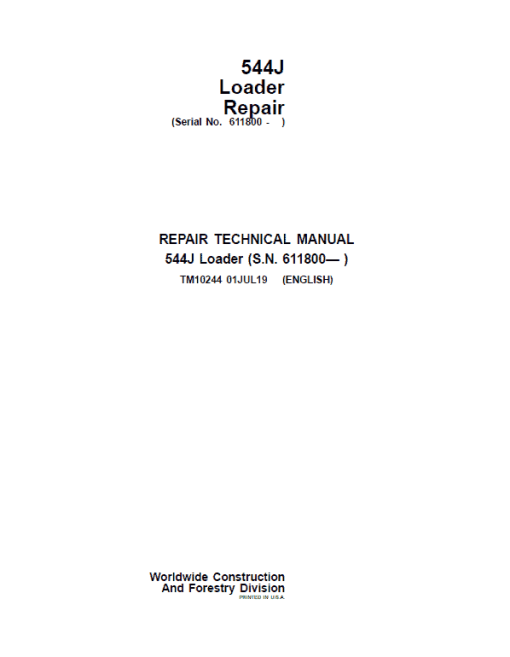 John Deere 544J Loader Repair Technical Manual (SN. after 611800)