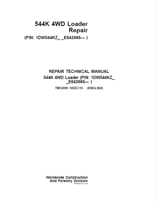 John Deere 544K 4WD Loader Technical Manual (SN. after E642665)