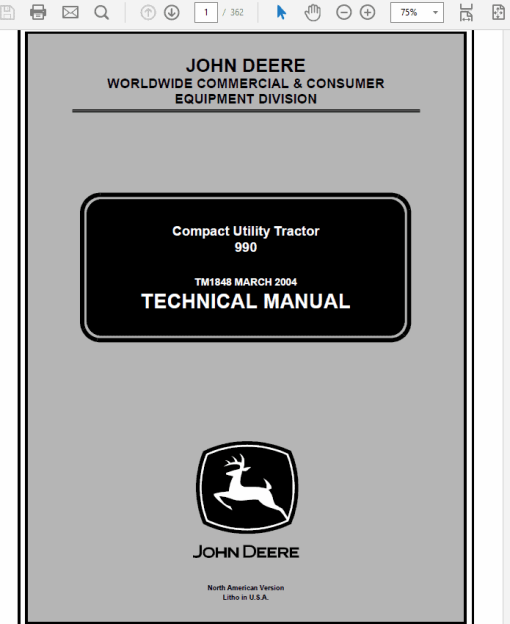 John Deere 990 Compact Utility Tractors Technical Manual (TM1848)