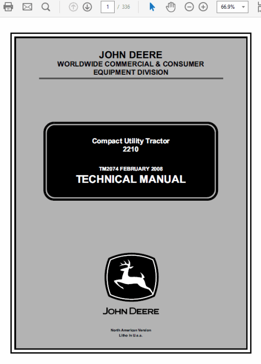 John Deere 2210 Compact Utility Tractors Service Technical Manual (TM2074)