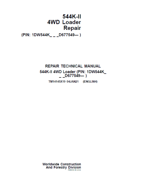 John Deere 544K-II 4WD Loader Technical Manual (SN. from D677549)