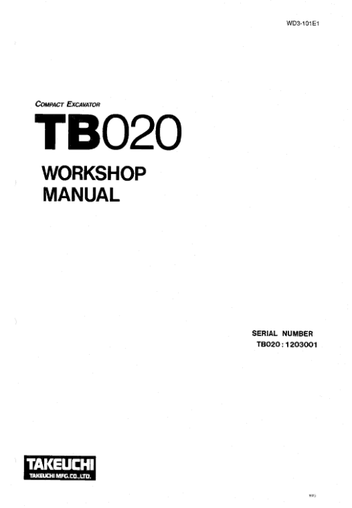 Takeuchi TB020 Compact Excavator Service Manual