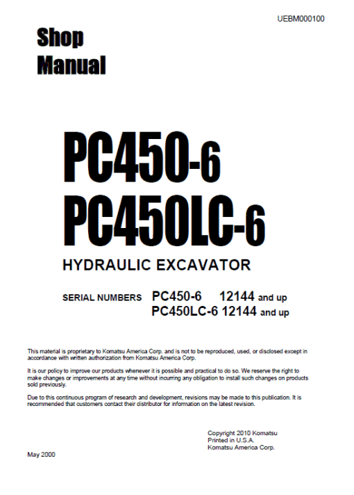 Komatsu PC450-6, PC450LC-6, PC450-6K, PC450LC-6K Excavator Manual - Image 2