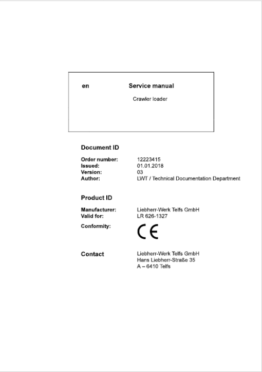 Liebherr LR 626 Crawler Dozer Service Repair Service Manual