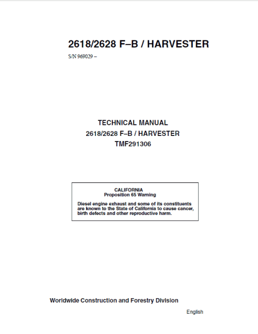 John Deere Timberjack 2618, 2628 Tracked Feller Bunchers Harvester Repair Manual