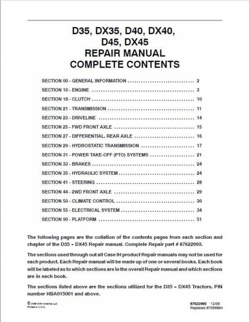 Case DX35, DX40, DX45 Tractor Service Manual