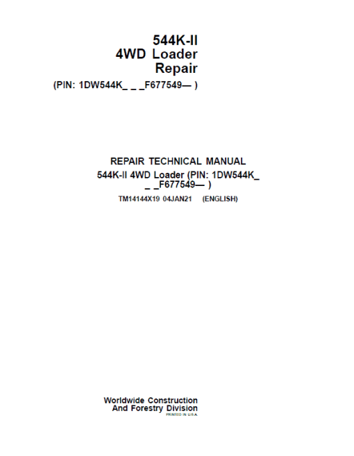 John Deere 544K-II 4WD Loader Technical Manual (SN. from F677549)