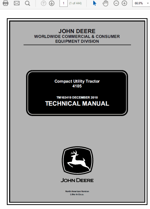 John Deere 4105 Compact Utility Tractors Technical Manual (TM102419)