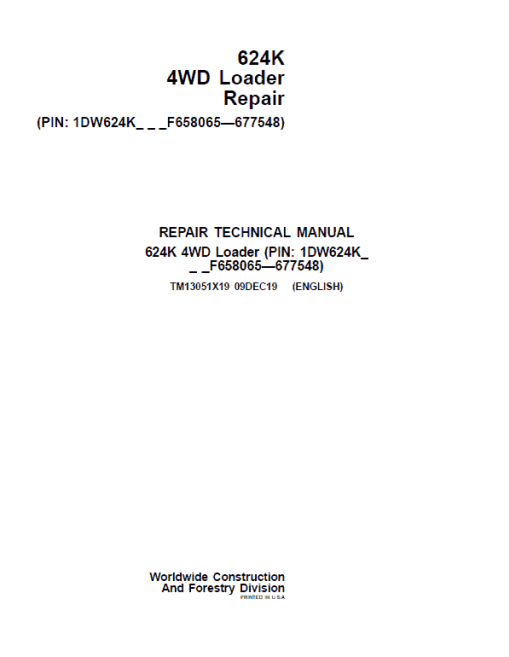 John Deere 624K 4WD Loader Technical Manual (SN. from F658065-F677548)