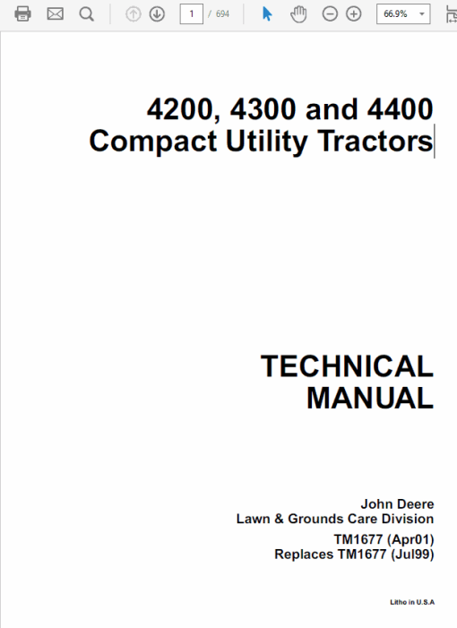 John Deere 4200, 4300, 4400 Compact Utility Tractors Technical Manual - Image 2