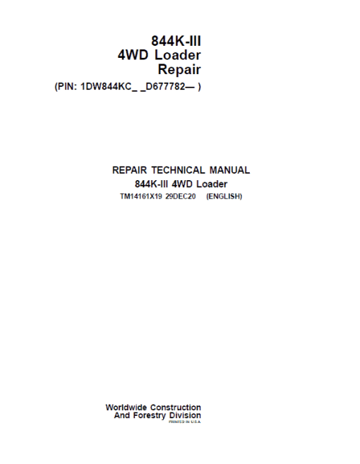 John Deere 844K-II 4WD Loader Technical Manual (SN. from D677782)