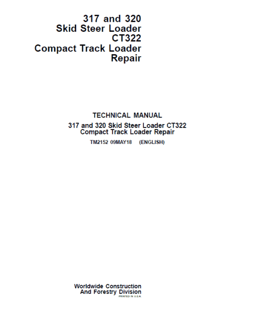 John Deere CT322 Compact Loader Repair Technical Manual