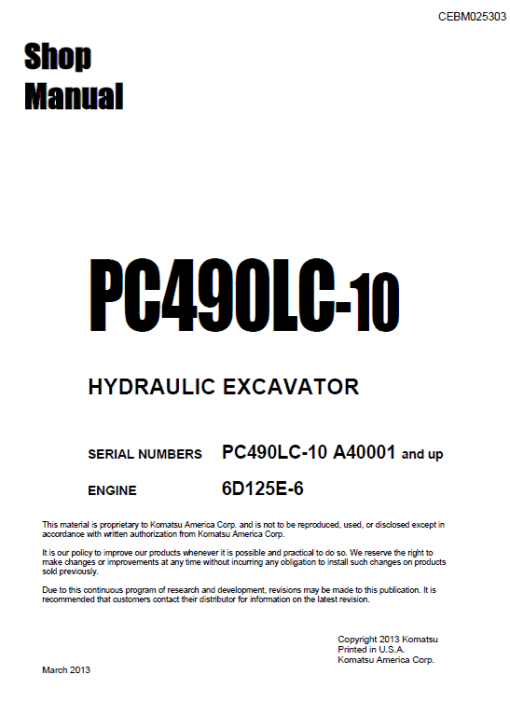 Komatsu PC490LC-10 Excavator Service Manual