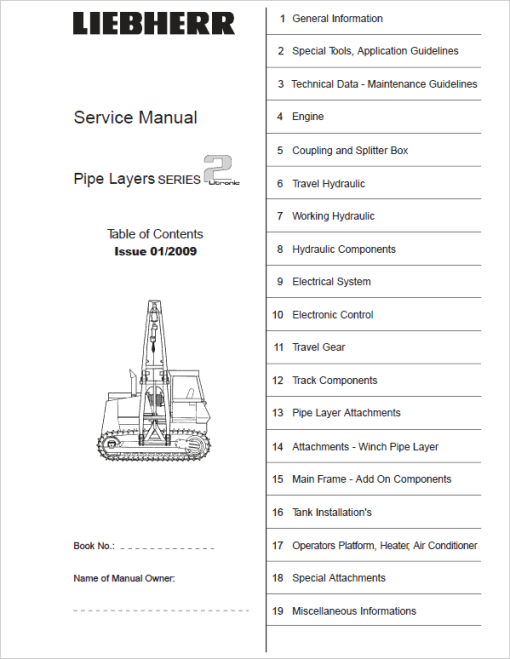 Liebherr RL 22B, RL 42B, RL 52 Pipe Layers Dozer Service Manual