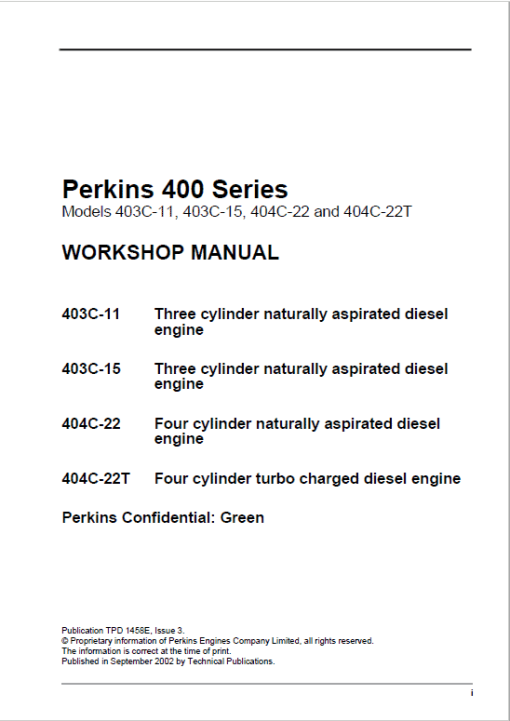 Perkins 403C-11, 403C-15, 404C-22, 404C-22T Engine Repair Manuals (400 Series)