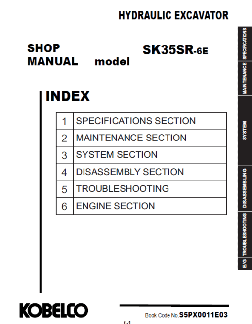 Kobelco SK35SR-6E Hydraulic Excavator Repair Service Manual