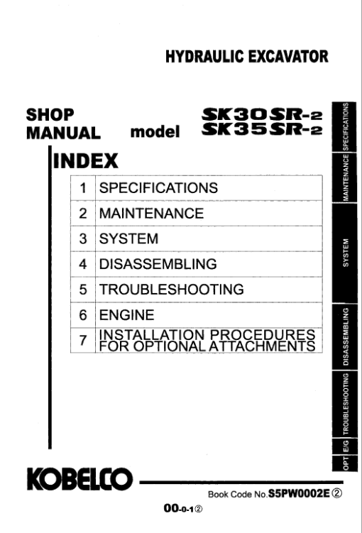 Kobelco SK30SR-2 and SK35SR-2 Excavator Service Manual