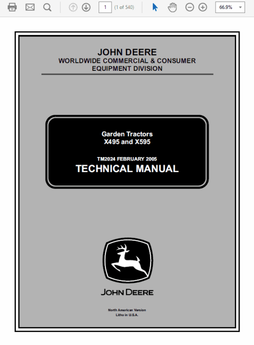 John Deere X495 and X595 Garden Tractors Technical Manual (TM2024)