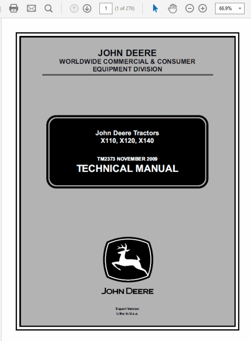 John Deere X110, X120, X140 Tractors Technical Manual (TM2373)