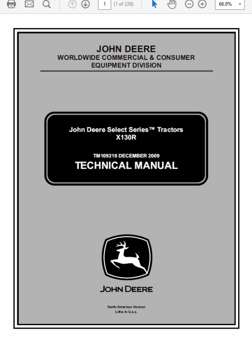 John Deere X130R Tractors Repair Technical Manual (TM109219)