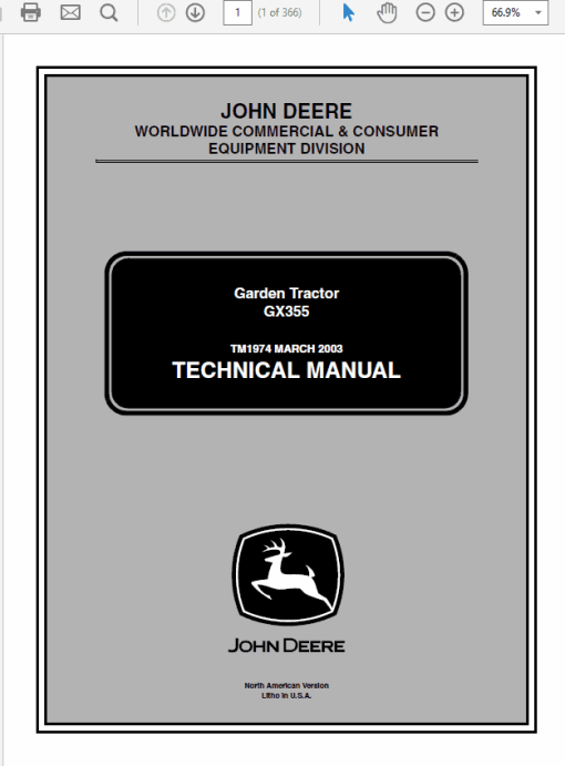 John Deere GX355 Garden Tractor Repair Technical Manual (TM1974)