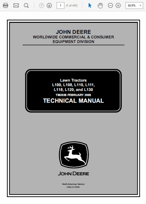 John Deere L100, L108, L110, L111, L118, L120, L130 Tractor Technical Manual