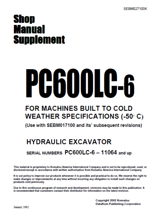 Komatsu PC600-6, PC600LC-6 Excavator Service Manual - Image 2