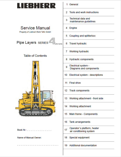 Liebherr RL 44, RL 54, RL 64 Pipe Layers Dozer Service Manual