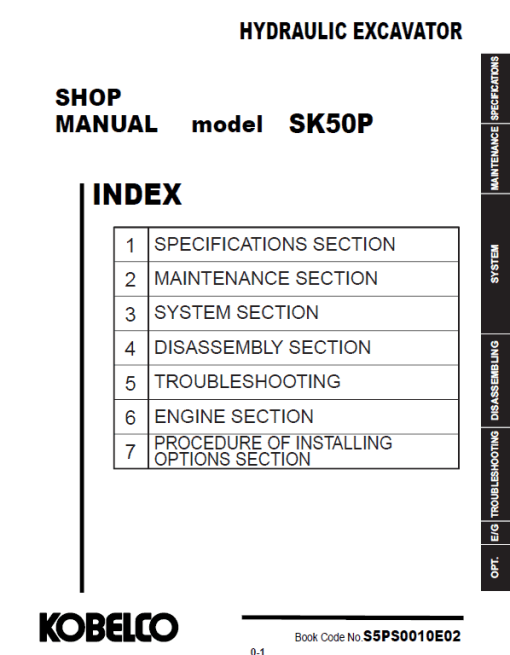 Kobelco SK50P Hydraulic Excavator Repair Service Manual