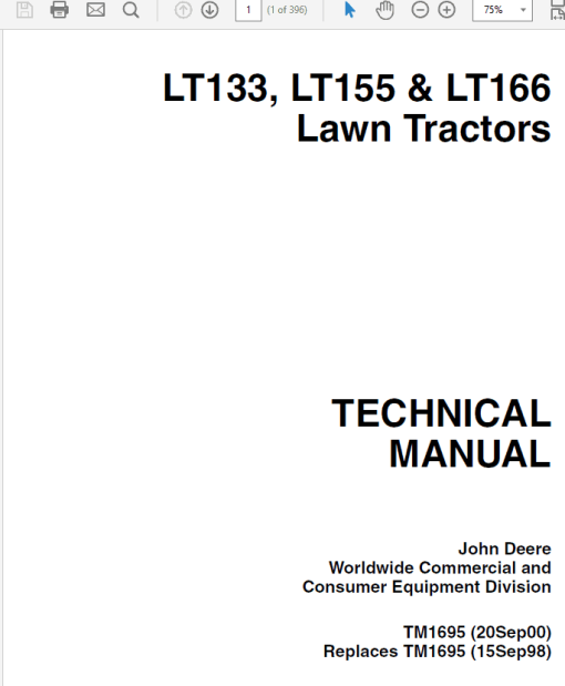 John Deere LT133, LT155, LT166 Lawn Tractor Technical Manual (TM1695) - Image 2