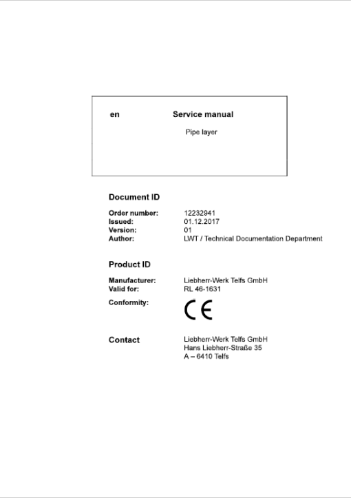 Liebherr RL 46 Pipe Layer Dozer Service Manual