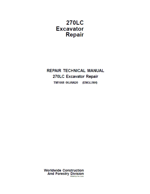 John Deere 270LC Excavator Repair Technical Manual