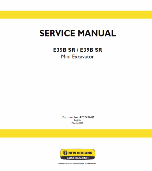 New Holland E35BSR, E39BSR Mini Excavator Service Manual